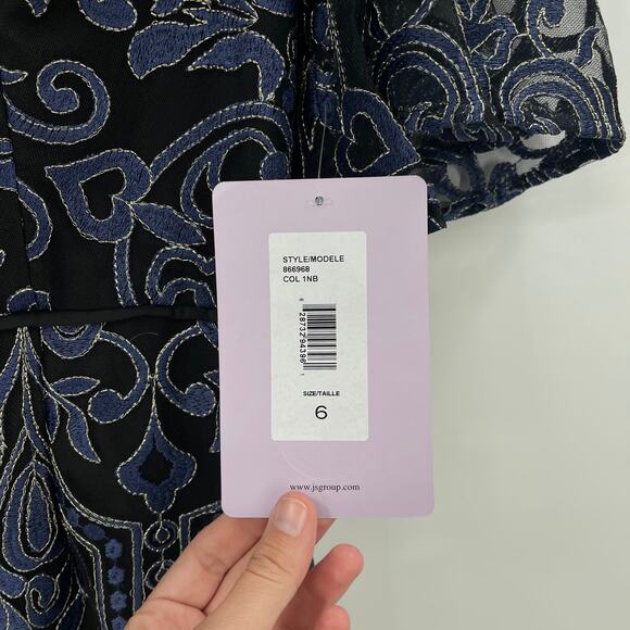 JS Collections Formal Gown Womens 6 Blue Lace Floor Length Evening Wedding - Picture 7 of 12